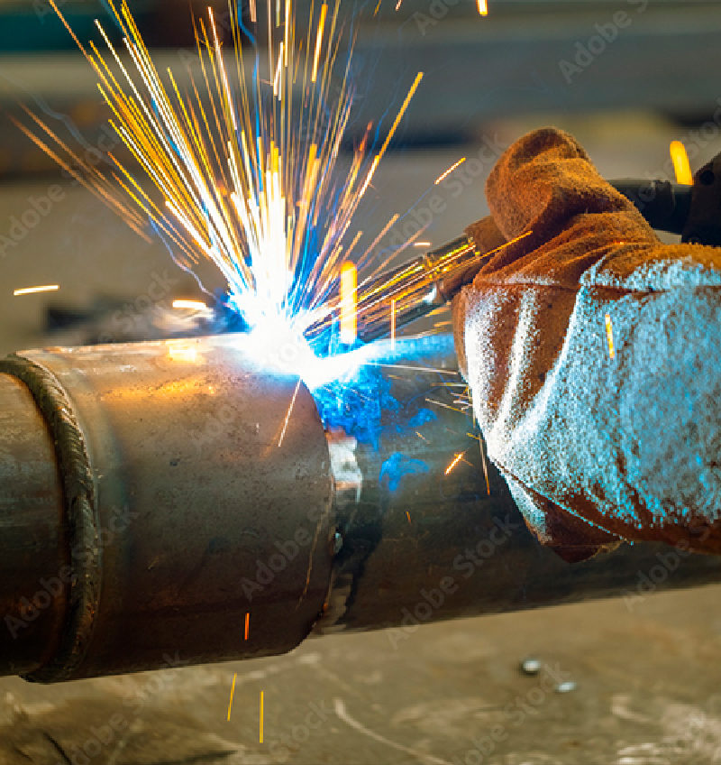 Pipe-welding.-The-connection-of-the-pipe-with-a-clamp.-Welder-performs-welding-work-semi-automatic-electric-arc-welding.-MIG-welding._